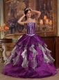 Modern Purple Quinceanera Dress Sweetheart Organza Beading Ball Gown
