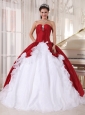 Wonderful Wine Red and White Quinceanera Dress Sweetheart Organza and Taffeta Beading Ball Gown