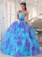 Baby Blue and Purple Quinceanera Dress Strapless  Organza Appliques Ball Gown