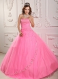 Classical Rose Pink Sweet 16 Dress Ball Gown Sweetheart Tulle Appliques