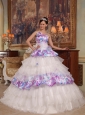 Elegant Quinceanera Dress Straps Hand Flowers Organza and Printing Ball Gown