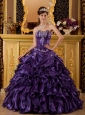 Modest Purple Sweet 16 Dress Sweetheart  Ruffles Organza Ball Gown