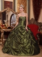 Pretty Olive Green Quinceanera Dress StraplessTaffeta Beading Ball Gown