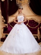Exquisite White Sweet 16 Dress Strapless Organza Appliques A-Line / Princess