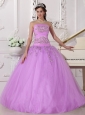 Pretty Lavender Quinceanera Dress Strapless Taffeta and Tulle Beading Ball Gown