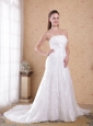 Beautiful A-Line / Princess Strapless Court Train Organza and Satin Beading Wedding Dress