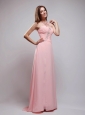 Baby Pink Empire One Shoulder Brush Train Chiffon Beading and Ruch Prom Dress