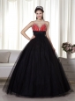 Black and Red Ball Gown Sweetheart Prom Dress Tulle and Taffeta Beading