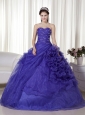 Purple Ball Gown Sweetheart Floor-length Organza Beading and Ruch Quinceanera Dress