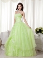 Yellow Green A-line Sweetheart Floor-length Organza Beading Prom Dress