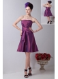 Purple A-line Strapless Knee-length Taffeta Ruch Cocktail Dress