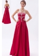 Wine Red Column / Sheath Strapless Prom Dress  Satin Embroidery with Beading Floor-length