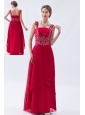 Coral Red Empire Straps Prom Dress Beading Floor-length Chiffon