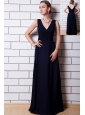 Black Chiffon Bridesmaid Dress Column V-neck Floor-length Bridesmaid Dress