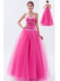 Hot Pink A-line / Princess Sweetheart Prom Dress Tulle Beading Floor-length