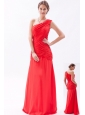 Red Column / Sheath One Shoulder Prom Dress  Chiffon Ruch Floor-length