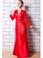 Red Column V-neck Floor-length Taffeta Mother Of The Bride Dress