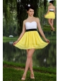 Yellow and White Empire Sweetheart Prom / Homecoming Dress Chiffon Sash Mini-length