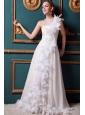 Elegant A-line One Shoulder Brush Train Chiffon Ruffles Wedding Dress