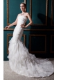Popular Mermaid Strapless Court Train Organza  Ruch Wedding Dress