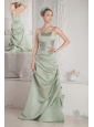 Apple Green Column Straps Beading Bridesmaid Dress Brush Train Satin