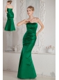 Green Mermaid Strapless Ruch Bridesmaid Dress Floor-length Satin