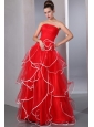 2013 Red Strapless Ruffled Prom Dress with   white hem