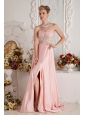 Baby Pink Empire Sweetheart Chiffon Beading Prom Dress Brush Train