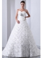 Fashionbale Wedding Dress A-line Sweetheart Hand Made Flower and Beading Brush Train Fabric With Rolling Flowers