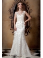 Gorgeous Wedding Dress Column V-neck Brush Train Taffeta and Lace