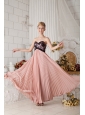 Peach Chiffon Pleated Prom Dress Covered with Black Lace