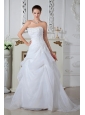 Pretty A-line / Princess Strapless Appliques Wedding Dress Brush Train Organza
