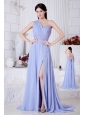 Lilac Empire One Shoulder Prom / Evening Dress Watteau Train Chiffon Beading