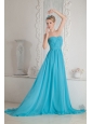 Baby Blue A-line Sweetheart Ruch Prom Dress Court Train Chiffon