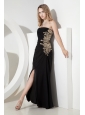 Black Empire Strapless Prom Dress Chiffon Apliques Ankle-length