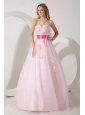 Baby Pink A-line Sweetheart Prom / Evening Dress Tulle Appliques Floor-length