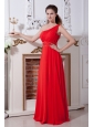 Red Junior Prom Dress Empire One Shoulder Paillettes Floor-length Chiffon