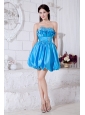 Blue A-line Sweetheart Short Prom Dress Taffeta Beading Mini-length