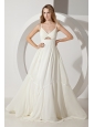 White Empire Straps Prom Dress Brush Train Chiffon