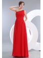 Beauty Red Empire One Shoulder Homecoming Dress Floor-length Chiffon Ruch