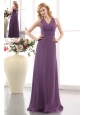 Elegant Purple Empire V-neck Bridesmaid Dress Floor-length Chiffon Ruch