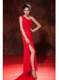 Red Empire One Shoulder Homecoming Dress Chiffon Ruch Floor-length