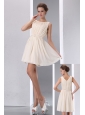 Simple Champagne Cocktail Dress Ruch A-line Sccop Mini-length Chiffon