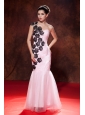 Dramatic Baby Pink Prom Dress Mermaid One Shoulder Embroidery Floor-length Organza