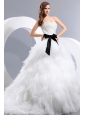 Beautiful Wedding Dress Appliques and Bow A-line Sweetheart Chapel Train Taffeta and Tulle