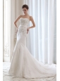 Best Wedding Dress Mermaid Beading and Appliques Strapless Court Train Satin