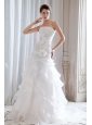 Fashionable Princess Strapless Beading and Ruch Wedding Dress Court Train Organza