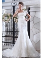 Simple Wedding Dress Mermaid Belt Strapless Court Train Lace