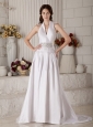 Gorgeous Wedding Dress A-line / Princess High-neck Beading Court Train Taffeta