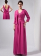 Beautiful Hot Pink Column Mother Of The Bride Dress V-neck Ankle-length Chiffon Beading